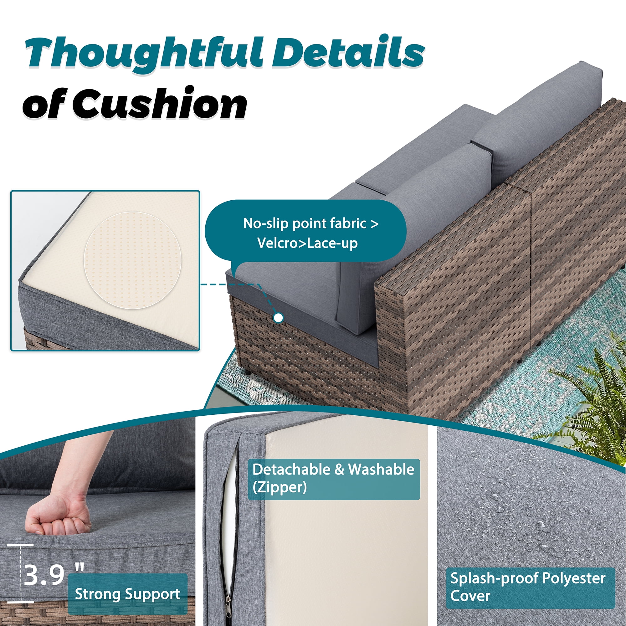 Walsunny 7 Piece Outdoor Patio Furniture Set, All-Weather PE Rattan Wicker Modular Sectional Conversation Sofa Set with Thick Cushions & Glass Coffee Table for Backyard, Poolside, Garden,Gray