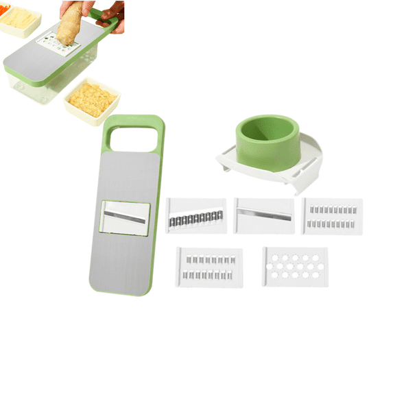 2026 New Multifunctional Vegetable Cutter with Slide-On Hand Guard, 5-Piece Vegetable Slicer Set Stainless Blades, Portable Slicer Veggie Shredder Kitchen Grater Food Cutter (1PCS)