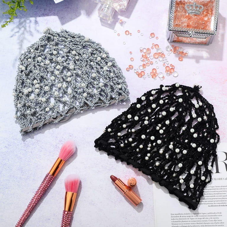 4 Pieces Snoods for Women Hair Net Pearl Crochet Mesh