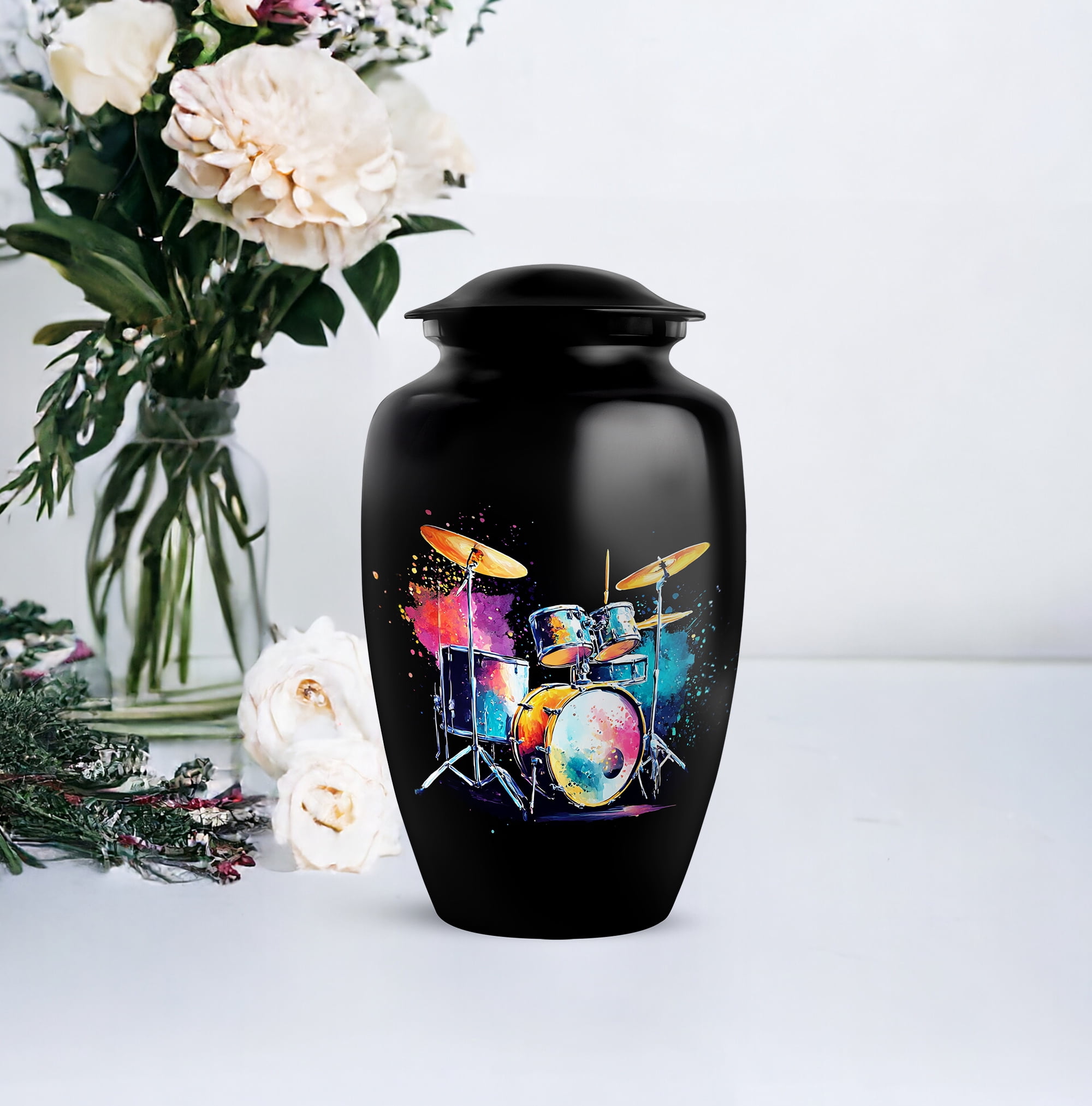 Drummer Cremation Urn, Large Urns For Ashes Adult Male, Musical Tribute Urns For Human Ashes, Drum Set Themed Cremation Memorial Urn For Musicians, Decorative Rhythm (Size, 10 Inch, 1 Pc)