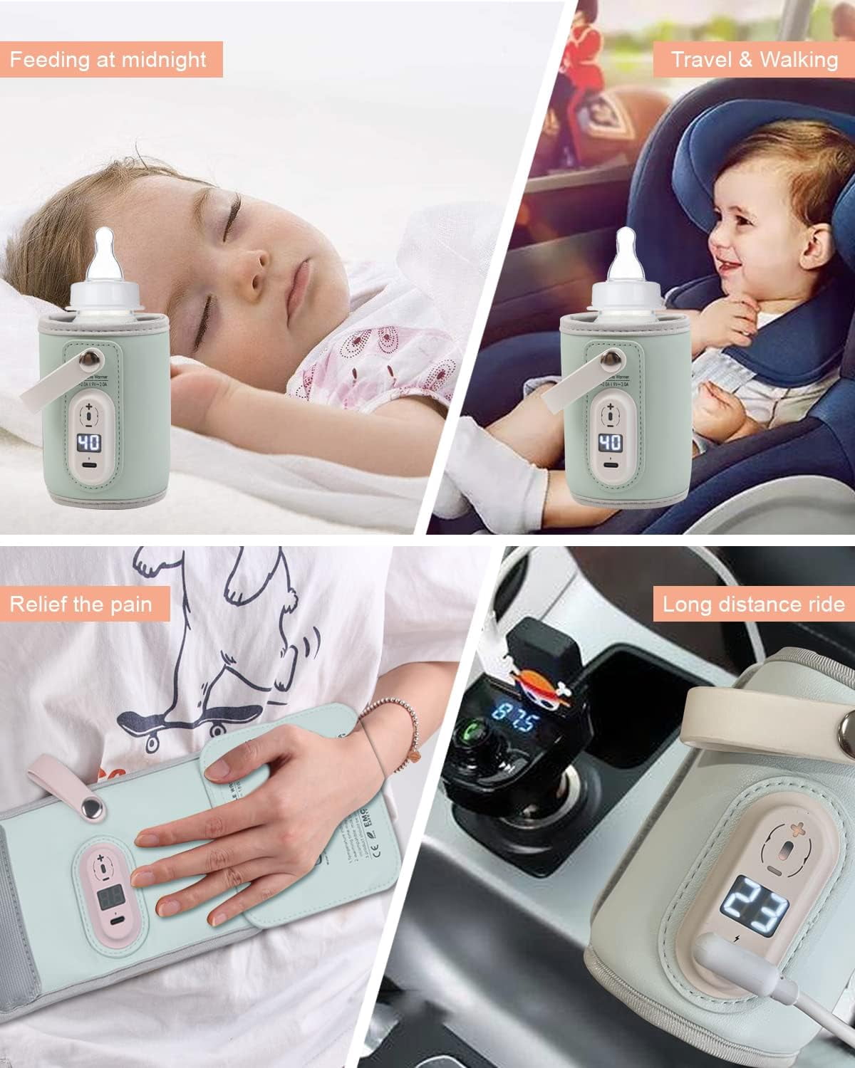 Portable Bottle Warmer for Baby Breastmilk, USB Charge and Accurate Heating of Car and Travel Bottle Warmer,Adjustable Gear and Automatic Insulation Bottle Warmer for Baby Milk… (Green)