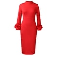 thumbnail image 4 of AURA Womens Half High Neck Bodycon Midi Dress 3D Flower Long Sleeve High Waist Slim Hip Dress Elegant Work Party Dress, 4 of 5