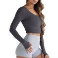 thumbnail image 1 of SUNSIOM Femmes à Manches Longues Crop Tops Col Rond Ajusté Serré Chemise Courte de Couleur Unie avec Trou pour le Pouce pour l'Automne de Printemps, 1 of 5