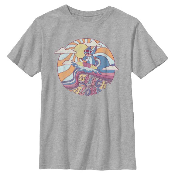 Boy's Lilo & Stitch Aloha Stitch Distressed Surf Circle Graphic Tee Athletic Heather Medium