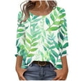 thumbnail image 2 of NJDVHB Blouses et Chemises à Manches 3/4 et Col Rond pour Femmes, T-shirt à Boutons Imprimé Mode pour Dames Manches 3/4 et Col Rond, 2 of 4