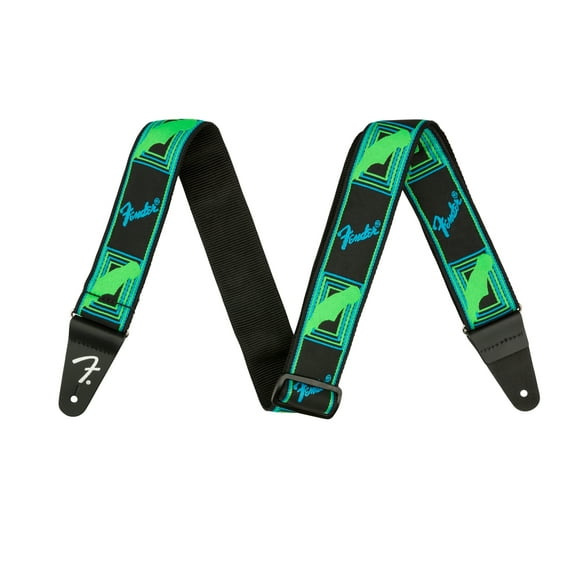Fender 2" Monogrammed Neon Green/Blue Nylon Guitar Strap #0990681303