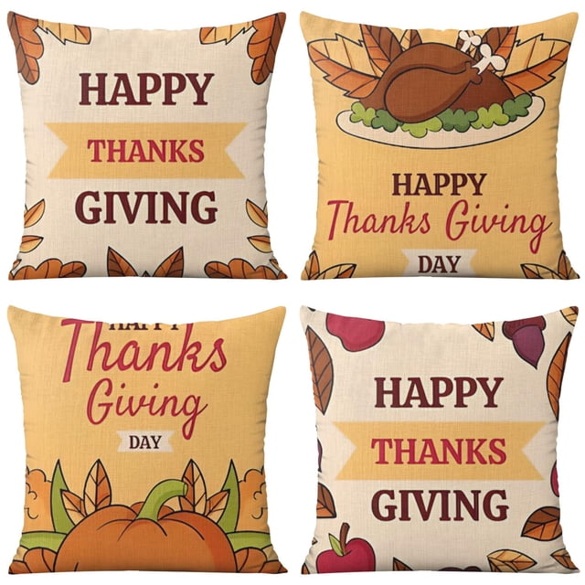 Housses de Coussin Thème Récolte d'Automne Lot de 4, Housses de Coussin en Lin Design Automne pour Canapé