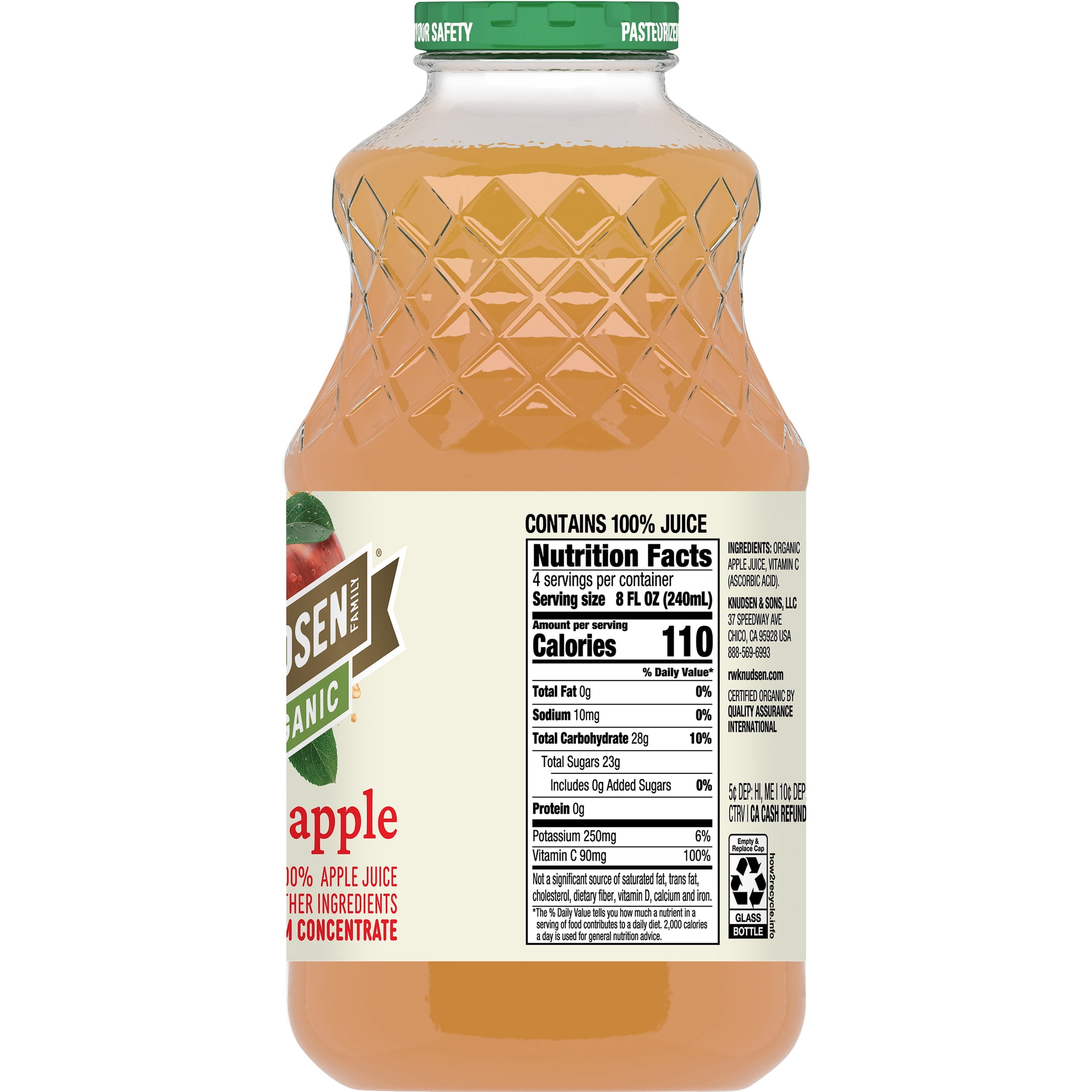 (2 pack) R.W. Knudsen Family Organic Apple Juice, 100% Juice, 32 oz, Glass Bottle, Shelf-Stable