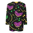 thumbnail image 4 of Cavosen Mardi Gras Dressy Tops for Women 3/4 Sleeves Carnival Shiny Mask Graphic Print Blouse Round Neck Party Festival Tops Loose Trendy Holiday Shirts Party Funny T-Shirt Purple L, 4 of 5