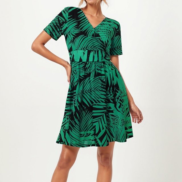 WILLBEST Vestido Informal De Verano De Manga Corta Para Mujer, Cuello En V, Estampado 3D, Estilo Midi