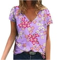 thumbnail image 1 of Hauts d'Été pour Femmes Manches Courtes Femmes Blouse d'Été Imprimée T-Shirts Décontractés Col en V Manches Courtes T-Shirts Hauts, 1 of 1