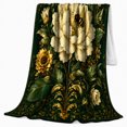 thumbnail image 2 of Botanical Bee Cream Flower, Cozy Botanical Garden Scene, Warm Flannel Blanket for Sunroom and Reading Nook, Garden Lovers Thanksgiving Gift, Botanical Home Decor, 2 of 9