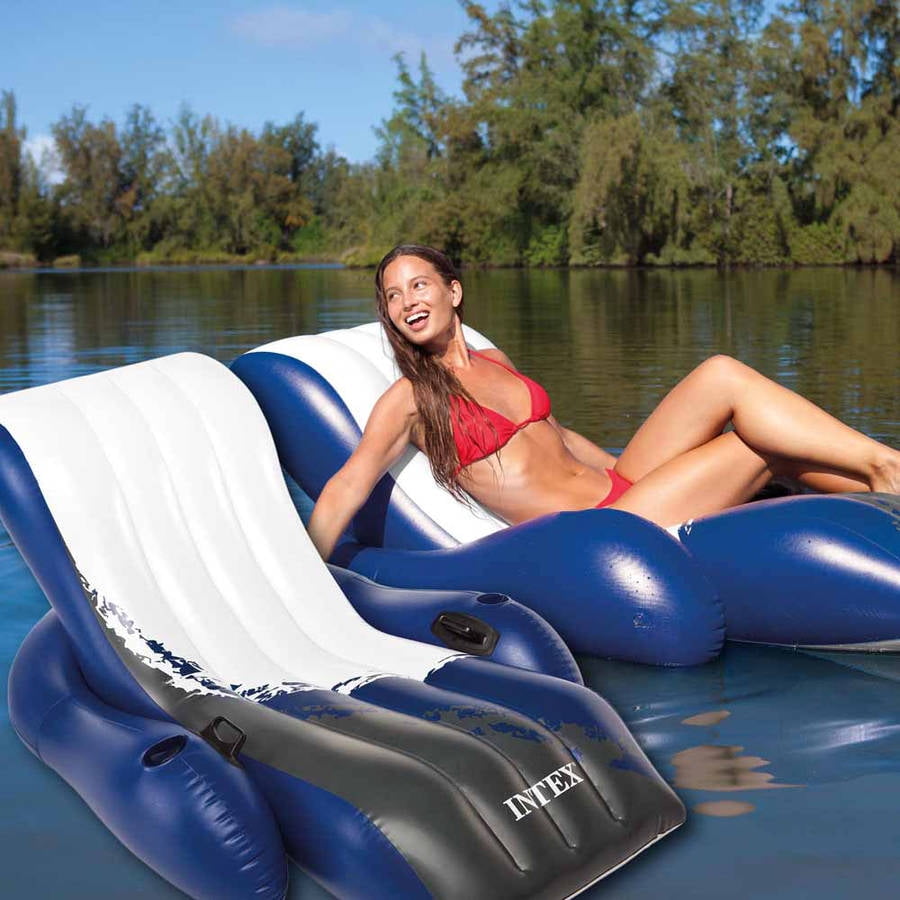 Intex Inflatable Floating Comfortable Recliner Lounges with Cup Holders 2 Pack 