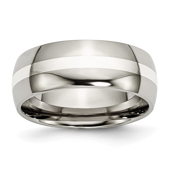 Incrustation en Argent Sterling Titane 8 mm, Anneau Poli Taille 14