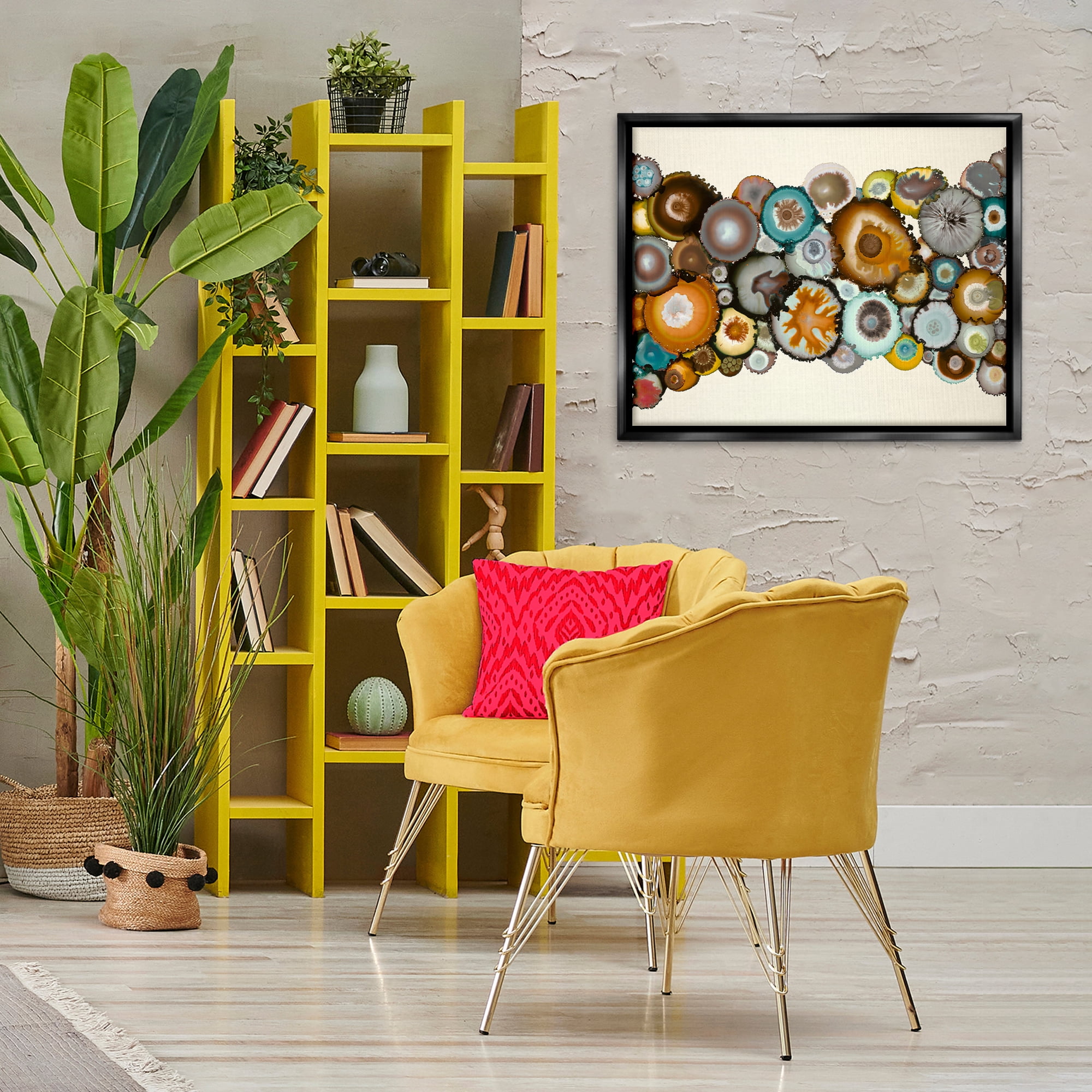 Stupell Industries Various Agate Clusters Abstract Painting Black Floater Framed Canvas Art Print Wall Art, 31 x 25