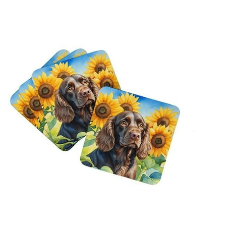 

3.5 x 3.5 in. Boykin Spaniel in Sunflowers Foam Coasters - Set of 4