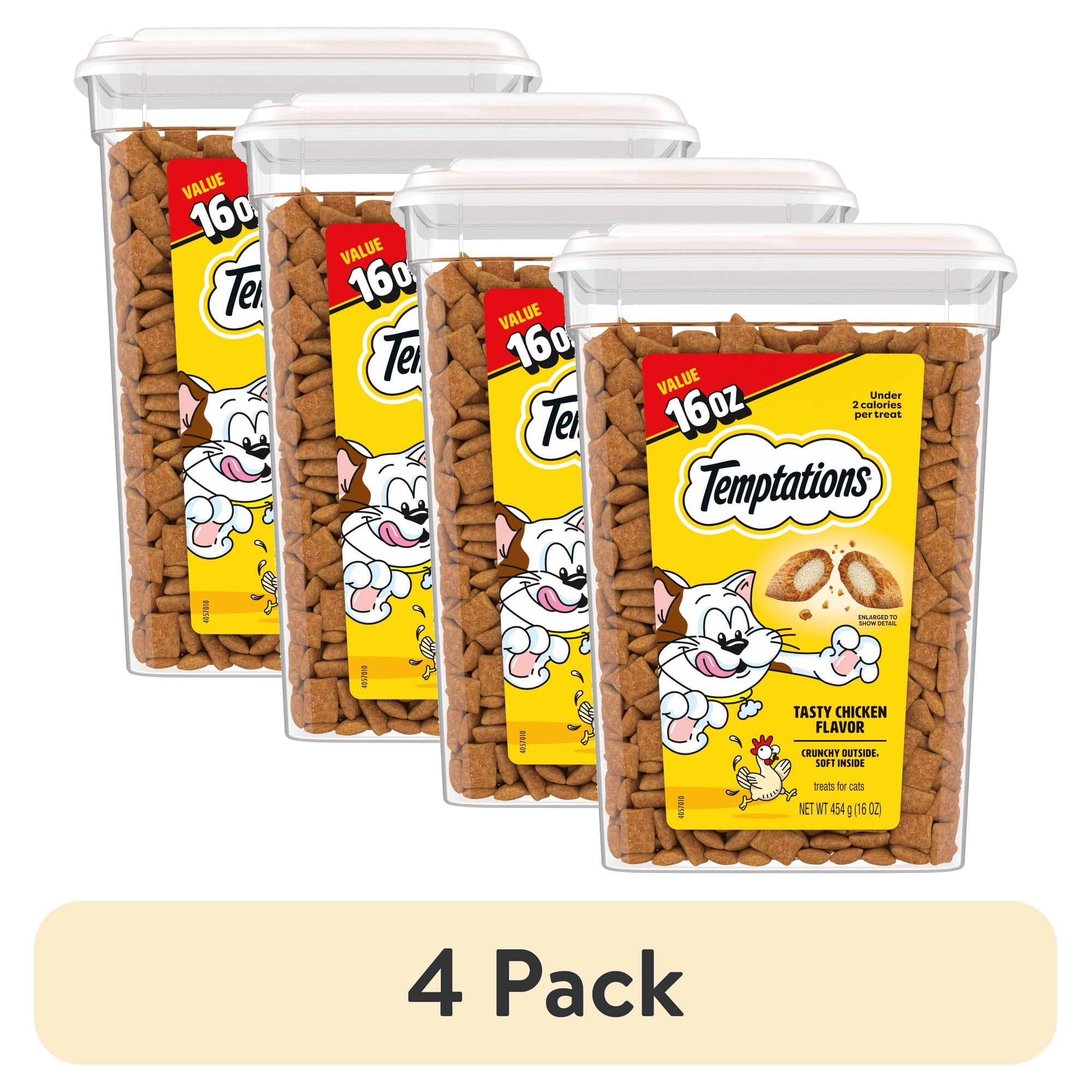 (4 pack) Temptations Classic Tasty Chicken Flavor Crunchy And Soft Treats For Cats, 16 Oz Tub