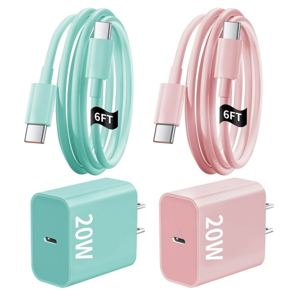 for iPhone 17/16/15 Charger,2Pack 6FT USB C to C Charging Cable Cord with 2Pack 20W Fast Charger Block Compatible with iPhone 17/17 Pro/17 Pro Max/Air/16/16 Pro/16 Pro Max/16 Plus/15,Pink Green