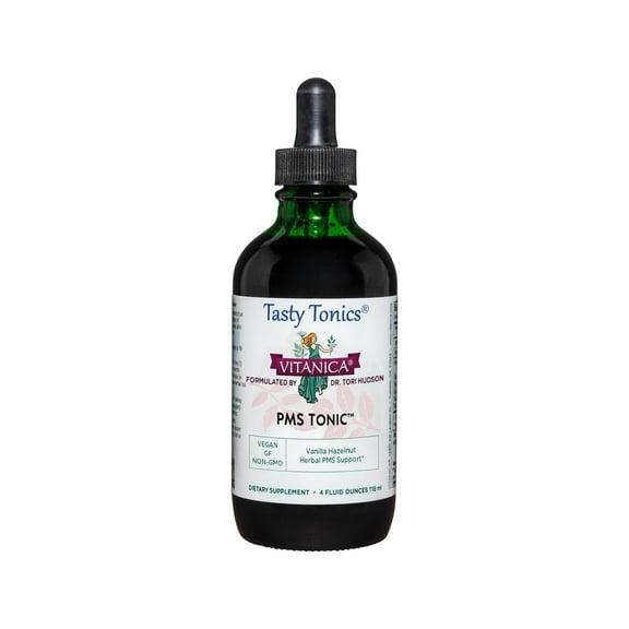 Vitanica PMS Tonic, Premenstrual Support and Relief, Saint Johns Wort, Dong Quai, Chaste Tree Berry, Wild Yam and More, Vegan, 4 Ounce