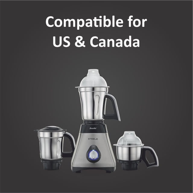 Preethi Steele 110v Mixer Grinder for Kitchen | 3 Jar & 550w Mixie | Perfect for Grinding | Heavy Duty Mixer Grinder | Only Use in Usa & Canada.