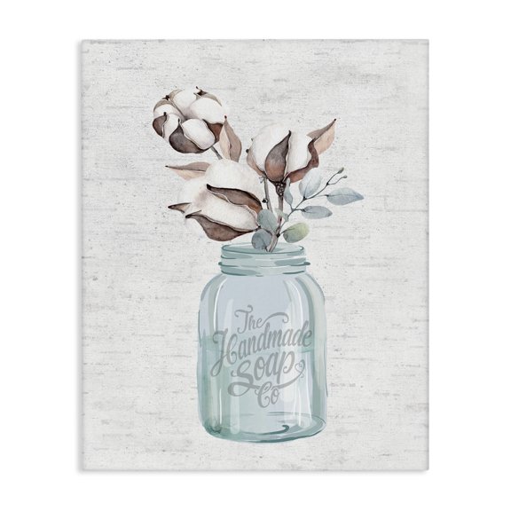 Stupell Industries Farmhouse Cotton Flower in Soap Jar Canvas Art, 16 x 20, by Lettered and Lined