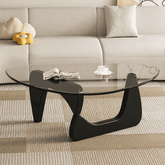 Triangle Glass Coffee Table, Minimalist Abstract Side Table, Easy Assembly Decor Furniture for Living Room, Bedroom, Office, Hotel, Balcony(32.3*22.4*15.7,)