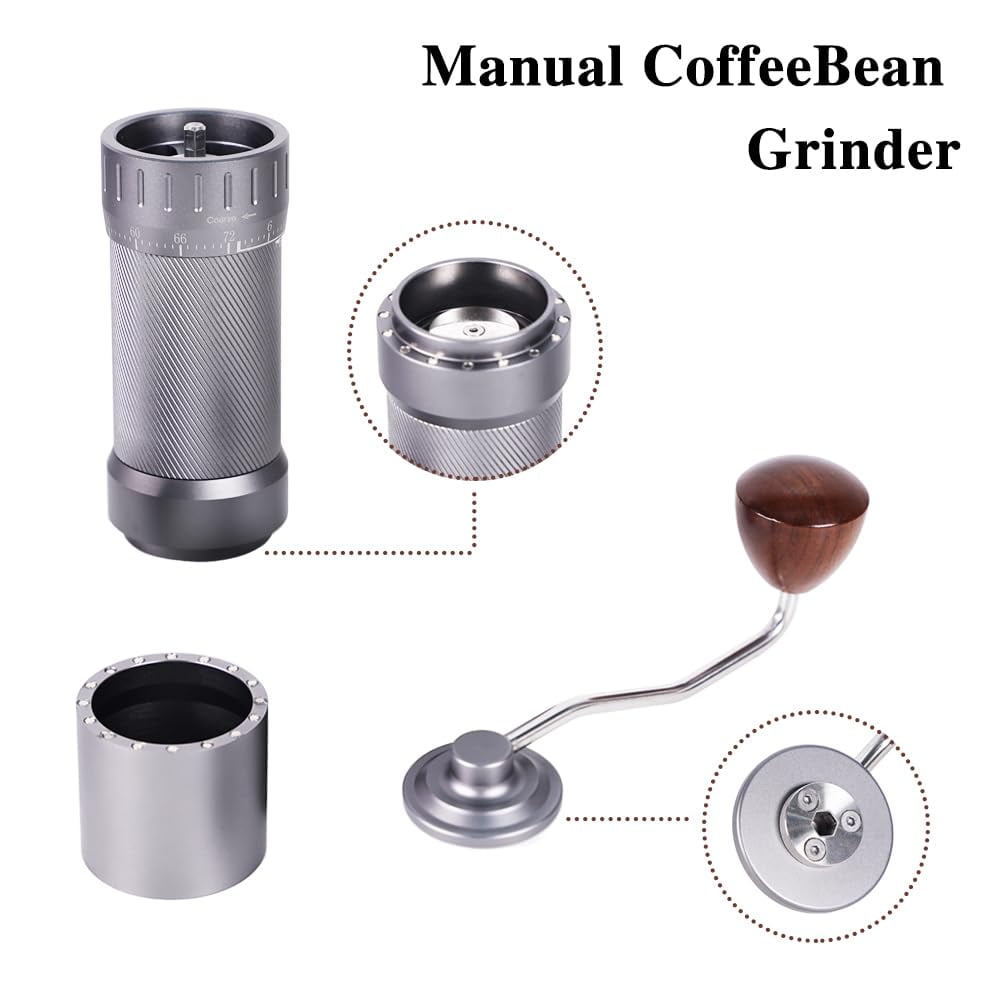 Manual Coffee Grinder, 7 Core Ghost Tooth Cone Burr, 38 or 48MM Burr Size, 420 Stainless Steel, 0-72 Grid Adjustable, for Espresso Pour over,  Coffee Hand Mill