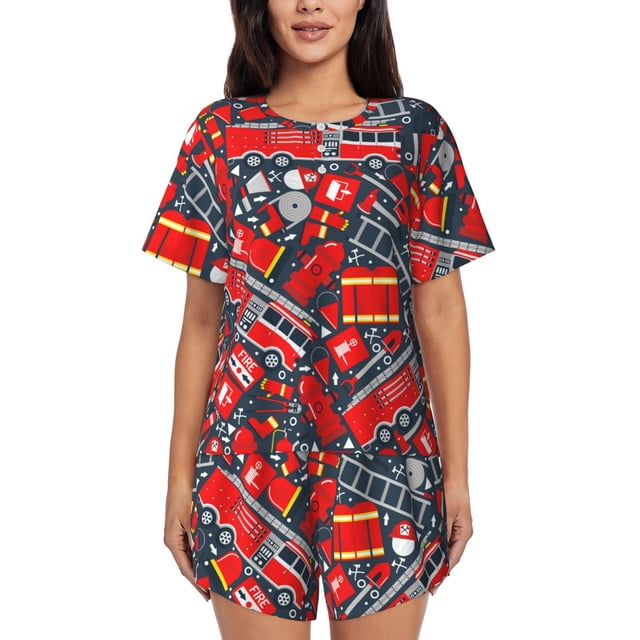 Fotbe Fire Sign Conjunto de Pijama Estampado para Mujer, 2 Piezas, Ropa de Dormir con Camiseta de Manga Corta y Shorts Suaves-4X-Large