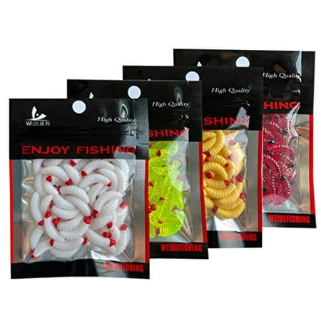 50pcs Maggots Fishing Lures Bread Grub Worm Baits Artificial Soft Plastic Smell Lifelike Worm Baits for Lake Freshwater Saltwater Ice Outdoor Fishing Gear Accessories