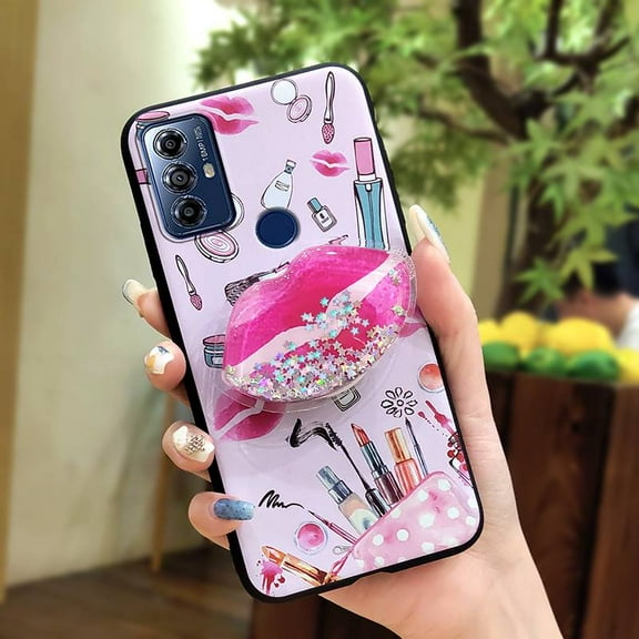 JNG-Phone Case For MOTO G Play 2023, Glitter Soft Case Phone Lens Protection Cartoon Rotatable stand cute Skin feel silicone Back Cover Dirt-resistant protective Fashion Design Durable