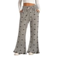 thumbnail image 2 of Women High Waist Flare Pants, Elastic Drawstring, Polka Dot Casual Trousers for Streetwear StyleDark Gray120, 2 of 4