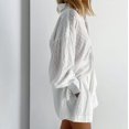 thumbnail image 4 of Maean Women's 2 Piece Outfits Cotton Long Lantern Sleeve Button Tops and Elastic Waist Shorts Sets with Pockets, 4 of 7