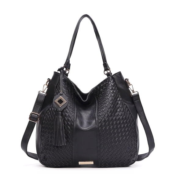 Capamaster Women’s Woven Hobo Shoulder Bag with Tassel – Convertible Top Handle Crossbody Purse, Fashion Handbag for Everyday & Work Black