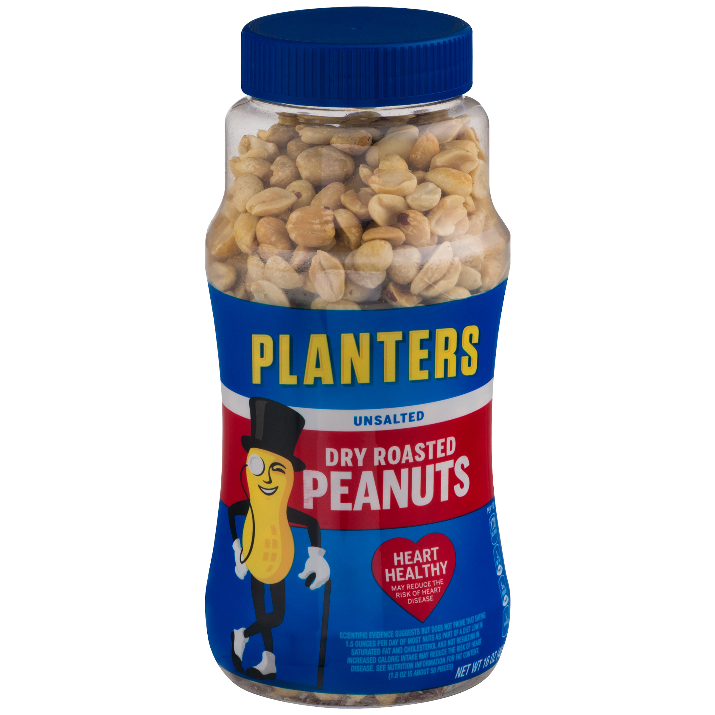 Planters Dry Roasted Peanuts, Unsalted, 16.0 oz Jar (Pack of 4)