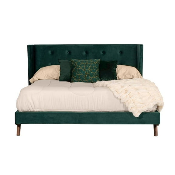 Modrest Durango 85x88" Modern Fabric Upholstered Eastern King Bed - Green/Walnut