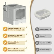 Cshidworld Large Foldable Cat Litter Box with Scoop, Front Entry Top Exit Cat Litter Pan with Lid, Enclosed Anti-Splashing Kitty Litter Box, Drawer Type Cat Litter Easy Cleaning and Scoop, Gray