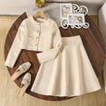 thumbnail image 2 of Two Piece Outfits,Girls Outfits Sets Casual Long Sleeve Coat and Pleated Skirt Comfortable Loose Fit Daily Wear Outdoor Play Party Dresses,Toddler Girl Outfits,White,8-9 Years, 2 of 9