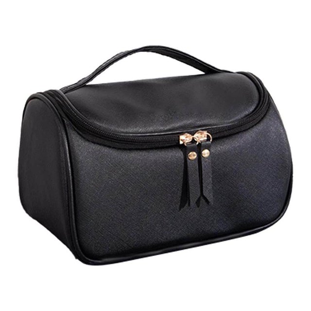 Bolsa de maquillaje de cuero Artificial de gran capacidad, bolsa de cosméticos de viaje portátil, bolsa de almacenamiento multifunción, organizador con cremallera, bolsa de aseo