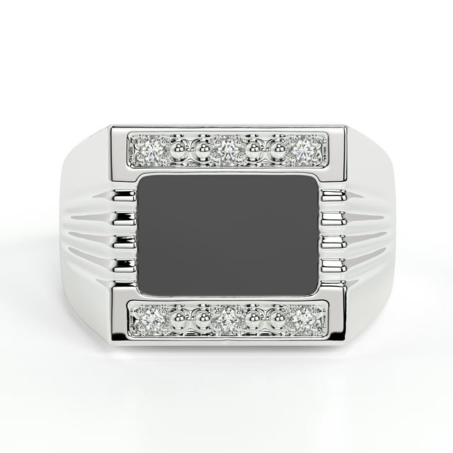 RYLOS Men's Rings 14K White Gold Designer Onyx Ring With Diamonds and Black Onyx Rings For Men Size 13