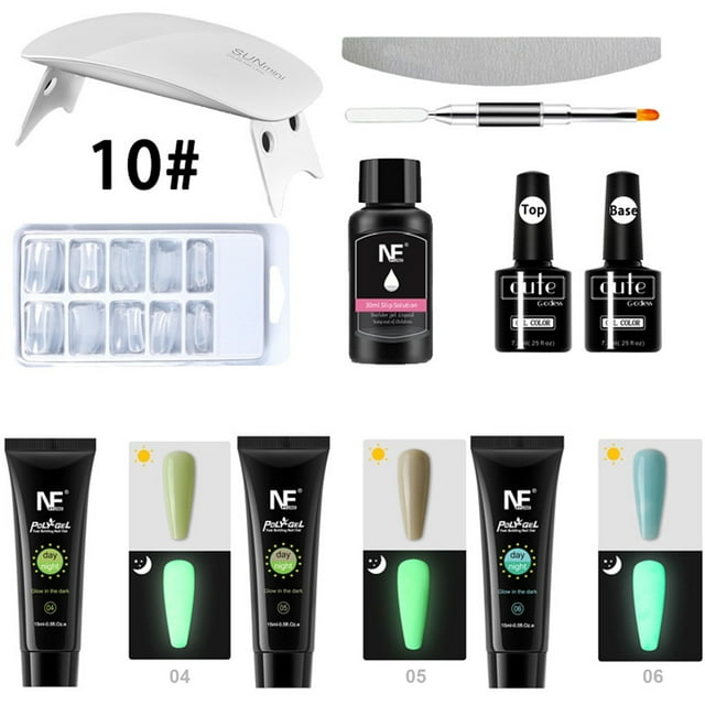 Nail Gel Set with Nail Lamp 3 Colors Gel Polish & No Wipe Top Coat Base Coat Luminous LED Nail Gel Set Nail Art Start Kit Manicure Tools Set Salon Nail Tool Kit