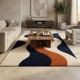 Blue Wavy Pattern Rug Hand-Tufted Wool Abstract Wavy Pattern Navy Blue and Terracotta Area ...