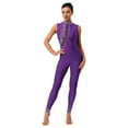 thumbnail image 2 of Fldy Womens Sparkly Rhinestone Gymnastics Romper Sleeveless Unitard for Rhythmic Dance Competition Purple M, 2 of 6