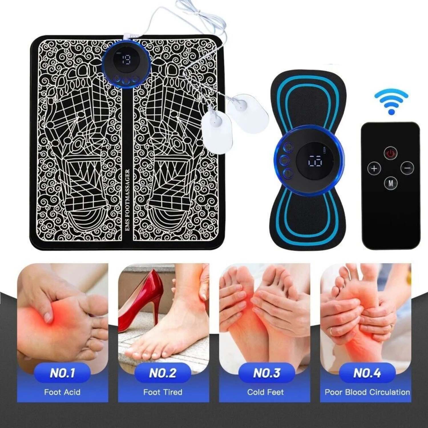 FFORCE Electric Muscle Stimulator Electric Foot Massager Pad Massage Mat Relief Pain with 16 Modes Heat for Foot Leg Back Relaxation