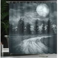 thumbnail image 4 of Ambesonne Horror House Shower Curtain, Moonrise Scenery, 69"Wx84"L, Grey, 4 of 5