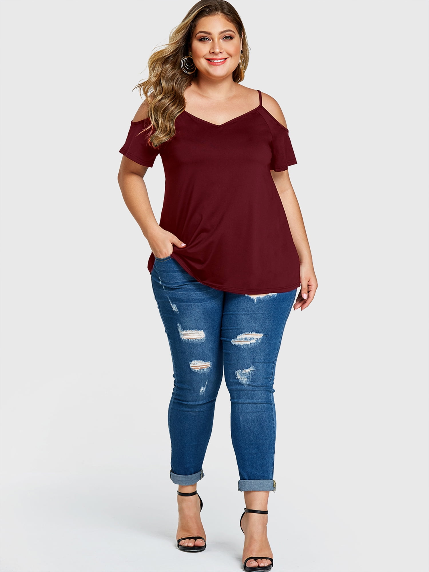 Plus size off the shoulder tunics sale