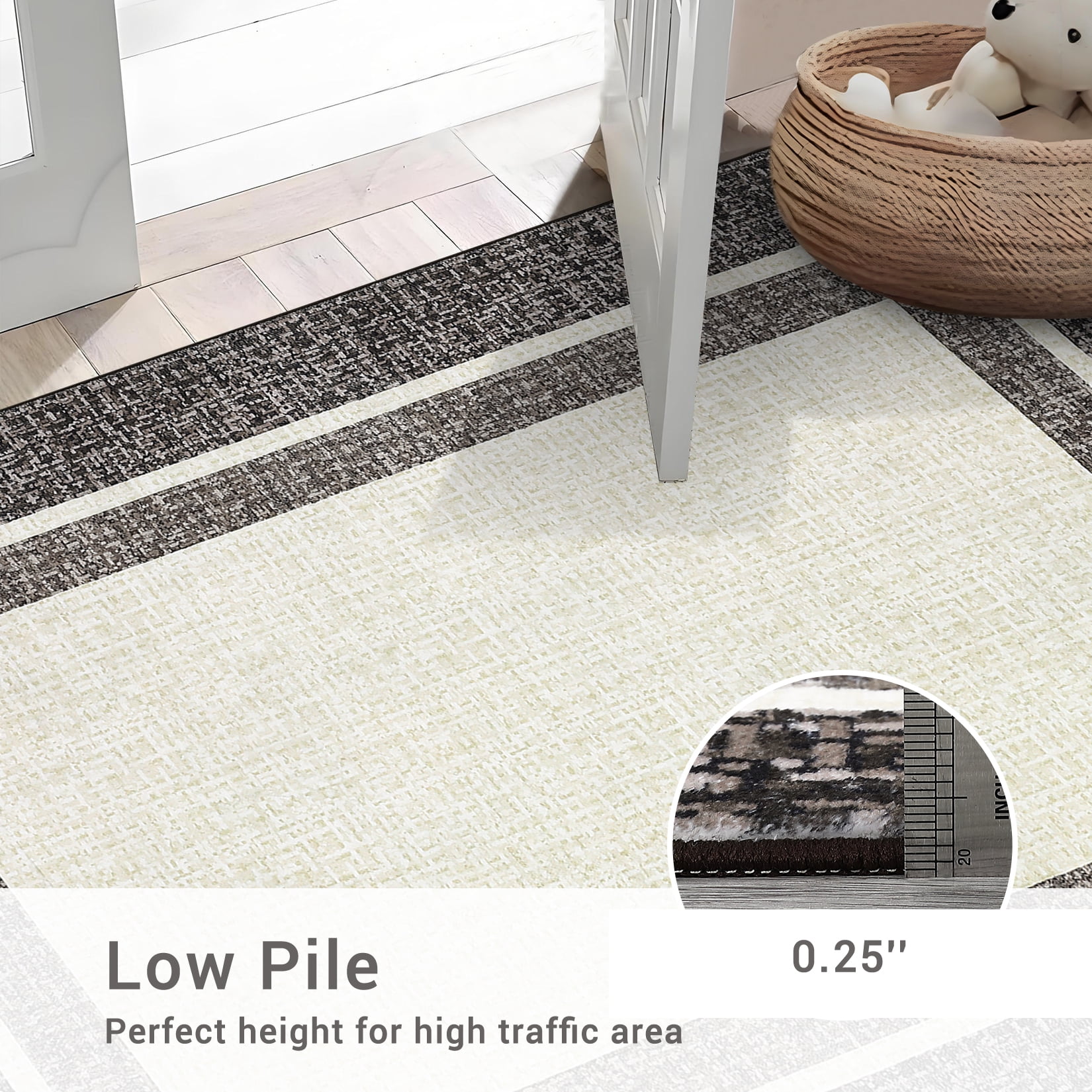Hasoo Area Rugs for Living Room Washable 9x12 Rugs Chic Geometric Style Border Rug for Bedroom Dining Room Throw Indoor Carpet Brown