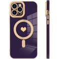 thumbnail image 5 of for iPhone 12 Pro Max Case [Support for Magsafe] Love Heart Pattern Magnetic Plating Electroplate Luxury Elegant Case Camera Protector Soft Shockproof Protective Corner Back Cover -Purple, 5 of 12