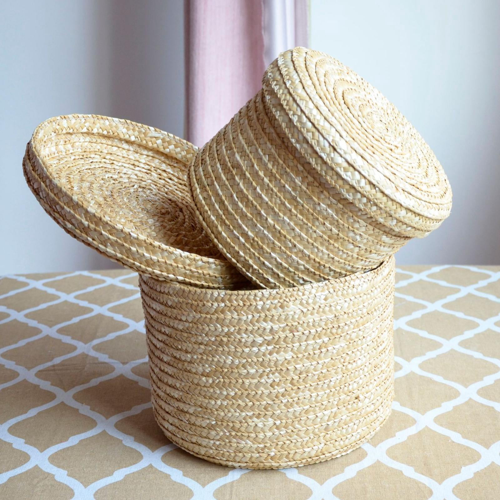 Cesta De Almacenamiento Tejida De Paja Natural - Color Verde, Tamaño Grande, Ideal Para Sala De Estar, Mesa De Café, Decoración Rústica Y Organización