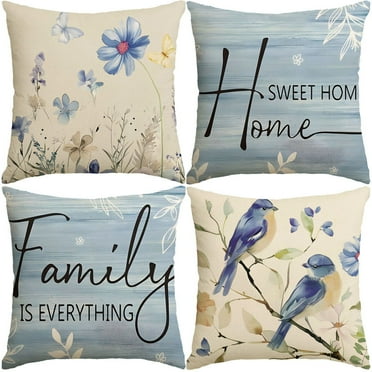 Spring Summer Flowers Butterfly Bird Pillow Covers,18x18 Inch Pillow Covers Set of 4,Spring Home Decor for Living Room and Bedroom