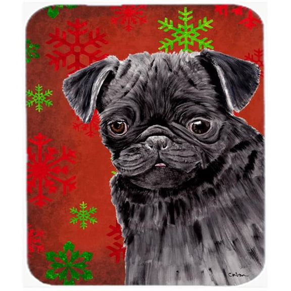Pug Red And Green Snowflakes Holiday Christmas Mouse Pad, Hot Pad Or Trivet